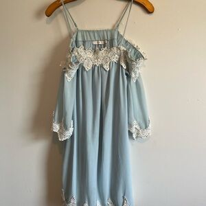 Lush Blue Babydoll Dress with Ruffled Cutouts